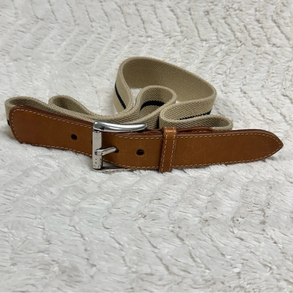 LL Bean men’s belt stretchy tan with black stripe fabric  40 